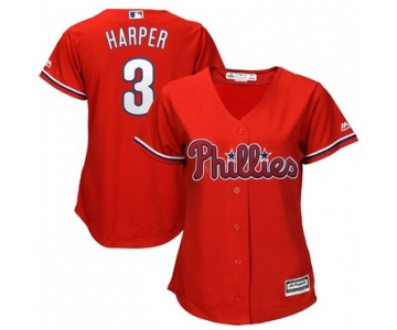 Women's Philadelphia Phillies #3 Bryce Harper Red Alternate Stitched MLB Majestic Cool Base Jersey