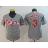 Youth Philadelphia Phillies #3 Bryce Harper Gray Home Stitched MLB Majestic Cool Base Jersey