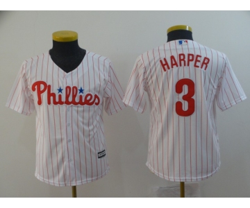 Youth Philadelphia Phillies #3 Bryce Harper Retried Majestic White Home Cool Base Player Jersey