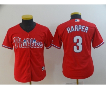 Youth Philadelphia Phillies #3 Bryce Harper Scarlet Cool Base Jersey