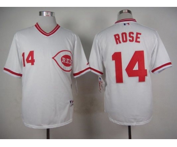 Men's Cincinnati Reds #14 Pete Rose 1990 White Pullover Jersey