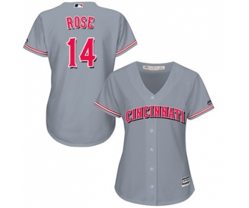 Reds #14 Pete Rose Grey Road Women's Stitched Baseball Jersey