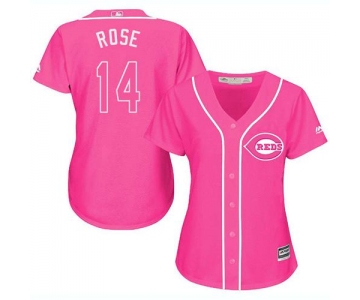 Reds #14 Pete Rose Pink Fashion Women's Stitched Baseball Jersey