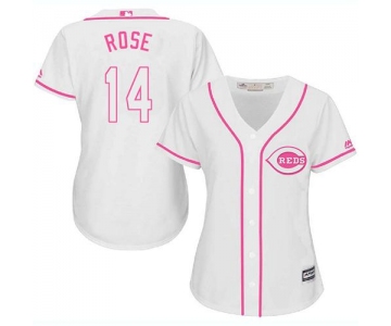 Reds #14 Pete Rose White Pink Fashion Women's Stitched Baseball Jersey