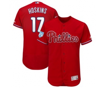 Men's Philadelphia Phillies 17 Rhys Hoskins Majestic Scarlet 2019 Spring Training Flex Base Player Jersey