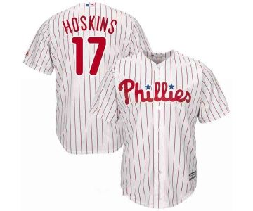 Men's Philadelphia Phillies #17 Rhys Hoskins White Home Stitched MLB Majestic Cool Base Jersey