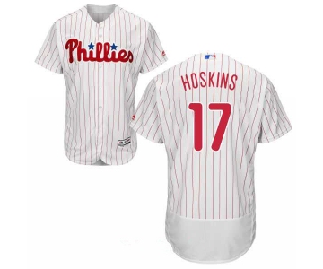 Men's Philadelphia Phillies #17 Rhys Hoskins White Home Stitched MLB Majestic Flex Base Jersey