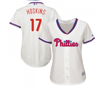 Philadelphia Phillies #17 Rhys Hoskins Cream Alternate Women's Stitched MLB Jersey