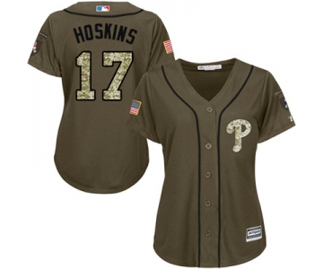 Philadelphia Phillies #17 Rhys Hoskins Green Salute to Service Women's Stitched MLB Jersey
