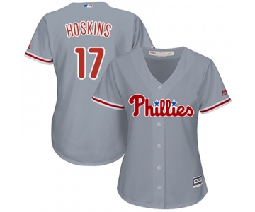 Philadelphia Phillies #17 Rhys Hoskins Grey Road Women's Stitched MLB Jersey