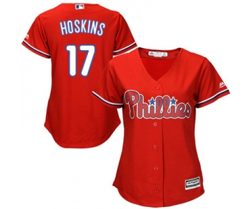 Philadelphia Phillies #17 Rhys Hoskins Red Alternate Women's Stitched MLB Jersey