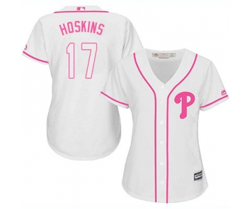 Philadelphia Phillies #17 Rhys Hoskins White Pink Fashion Women's Stitched MLB Jersey