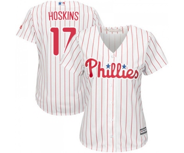 Philadelphia Phillies #17 Rhys Hoskins White(Red Strip) Home Women's Stitched MLB Jersey