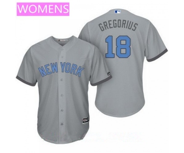 Women's New York Yankees #18 Didi Gregorius Gray With Baby Blue Father's Day Stitched MLB Majestic Cool Base Jersey