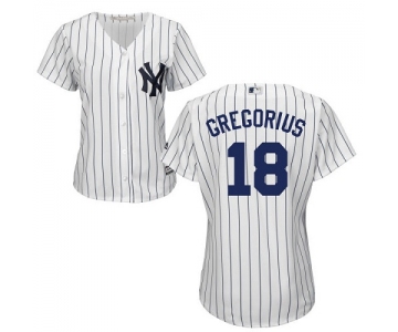 Yankees #18 Didi Gregorius White Strip Home Women's Stitched Baseball Jersey