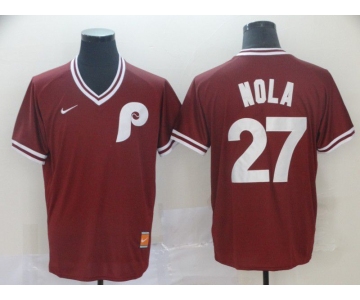 Men Philadelphia Phillies 27 Nola Red Game Throwback Nike 2022 MLB Jersey