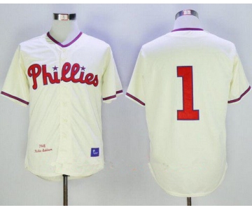 Men's Philadelphia Phillies #1 Chuck Klein 1948 Cream Throwback Stitched MLB Cooperstown Collection Jersey By Mitchell & Ness