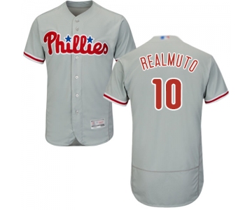 Men's Philadelphia Phillies #10 J. T. Realmuto Grey Flexbase Authentic Collection Stitched Baseball Jersey