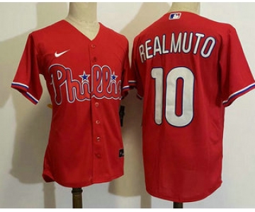 Men's Philadelphia Phillies #10 JT Realmuto Red Stitched MLB Cool Base Nike Jersey