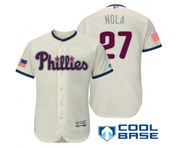 Men's Philadelphia Phillies #27 Aaron Nola Cream Stars & Stripes Fashion Independence Day Stitched MLB Majestic Cool Base Jersey
