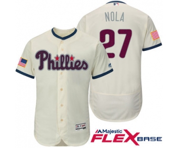 Men's Philadelphia Phillies #27 Aaron Nola Cream Stars & Stripes Fashion Independence Day Stitched MLB Majestic Flex Base Jersey