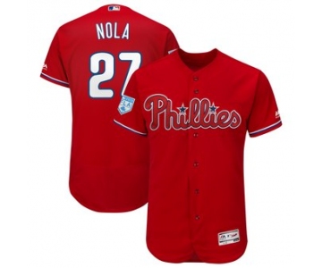 Men's Philadelphia Phillies 27 Aaron Nola Majestic Scarlet 2019 Spring Training Flex Base Player Jersey