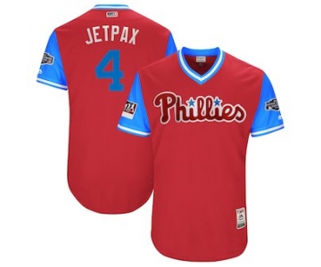 Men's Philadelphia Phillies 4 Scott Kingery Jetpax Majestic Scarlet 2018 MLB Little League Classic Authentic Jersey