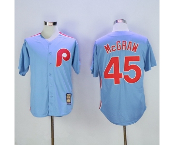 Men's Philadelphia Phillies #45 Tug McGraw Light Blue Majestic Cool Base Cooperstown Collection Jersey