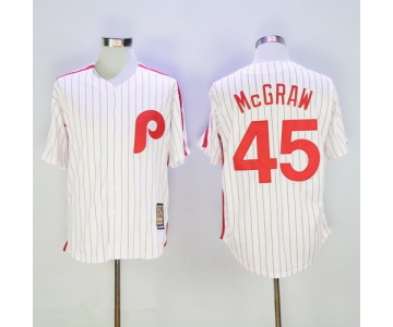 Men's Philadelphia Phillies #45 Tug McGraw White Pinstripe Majestic Cool Base Cooperstown Collection Jersey