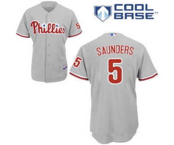 Men's Philadelphia Phillies #5 Michael Saunders Gray Road Stitched MLB Majestic Cool Base Jersey