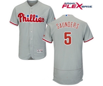 Men's Philadelphia Phillies #5 Michael Saunders Gray Road Stitched MLB Majestic Flex Base Jersey