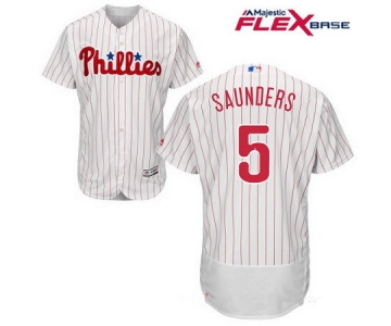 Men's Philadelphia Phillies #5 Michael Saunders White Home Stitched MLB Majestic Flex Base Jersey