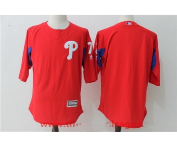 Men's Philadelphia Phillies #7 Maikel Franco Red Collection On-Field 3-4-Sleeve Stitched MLB Majestic Batting Practice Jersey