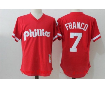 Men's Philadelphia Phillies #7 Maikel Franco Red Throwback Mesh Batting Practice Stitched MLB Mitchell & Ness Jersey