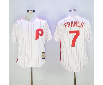 Men's Philadelphia Phillies #7 Maikel Franco White Pinstripe Majestic Cool Base Cooperstown Collection Jersey