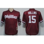 Philadelphia Phillies #15 Dave Hollins 1991 Mesh BP Red Throwback Jersey
