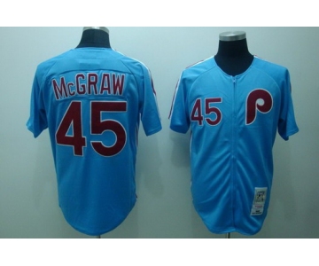 Philadelphia Phillies #45 Tug McGraw 1980 Blue Throwback Jersey