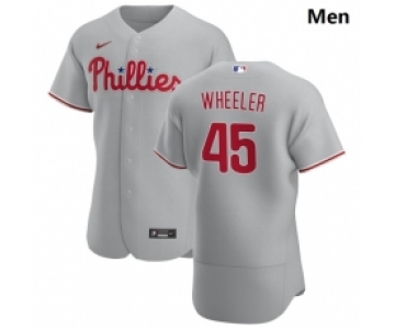Philadelphia Phillies 45 Zack Wheeler Men Nike Gray Road 2020 Authentic Player MLB Jersey