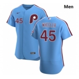 Philadelphia Phillies 45 Zack Wheeler Men Nike Light Blue Alternate 2020 Authentic Player MLB Jersey