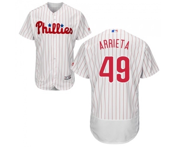 Philadelphia Phillies #49 Jake Arrieta White(Red Strip) Flexbase Authentic Collection Stitched MLB Jersey