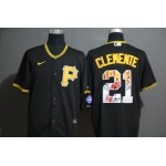 Men's Pittsburgh Pirates #21 Roberto Clemente Black Team Logo Stitched MLB Cool Base Nike Jersey