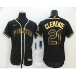 Men's Pittsburgh Pirates #21 Roberto Clemente Black With Gold Stitched MLB Flex Base Nike Jersey