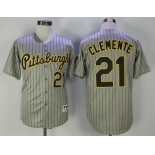 Men's Pittsburgh Pirates #21 Roberto Clemente Gray Pinstripe 1997 Throwback Turn Back The Clock MLB Majestic Collection Jersey
