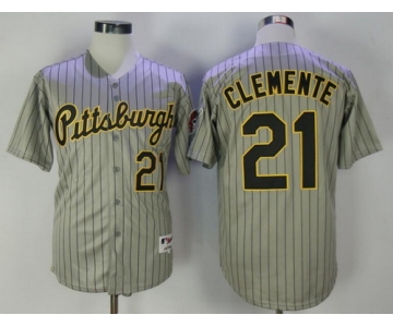 Men's Pittsburgh Pirates #21 Roberto Clemente Gray Pinstripe 1997 Throwback Turn Back The Clock MLB Majestic Collection Jersey