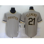 Men's Pittsburgh Pirates #21 Roberto Clemente Grey Pullover Cooperstown Collection Stitched MLB Nike Jersey