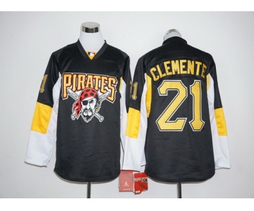 Men's Pittsburgh Pirates #21 Roberto Clemente Retired Black Long Sleeve Baseball Jersey
