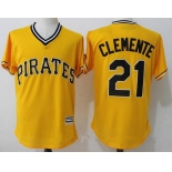 Men's Pittsburgh Pirates #21 Roberto Clemente Retired Yellow Stitched MLB Majestic Cool Base Jersey