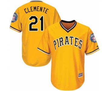 Men's Pittsburgh Pirates 21 Roberto Clemente Yellow 2019 Hall of Fame Induction Patch Throwback Jersey