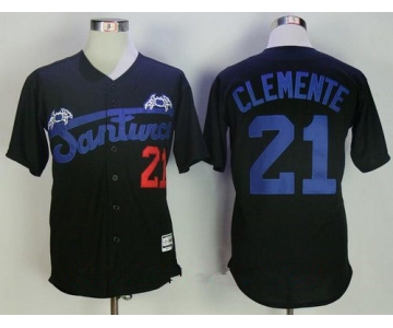 Men's Puerto Rico Cangrejeros De Santurce #21 Roberto Clemente Black Stitched Baseball Jersey