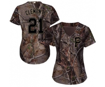 Pirates #21 Roberto Clemente Camo Realtree Collection Cool Base Women's Stitched Baseball Jersey